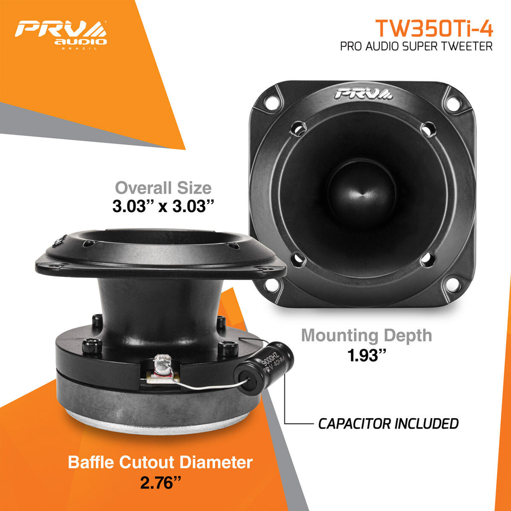 4X PRV 480 Watts Car Audio 3" Super Tweeter Tw350Ti-4 Bullet 4 Ohms Titanium
