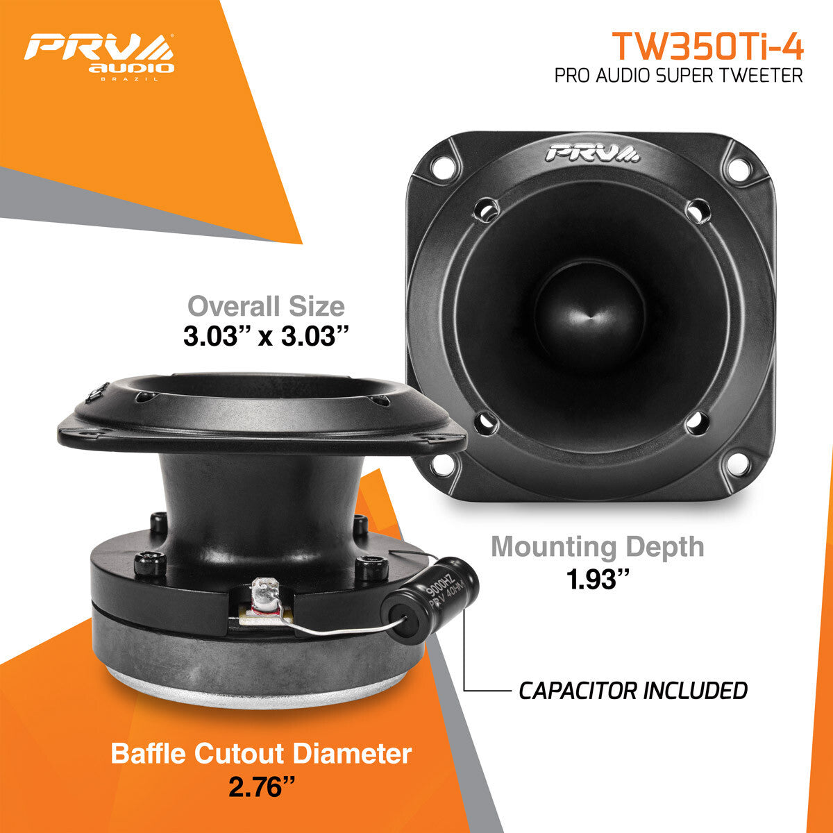 4X PRV 480 Watts Car Audio 3" Super Tweeter Tw350Ti-4 Bullet 4 Ohms Titanium