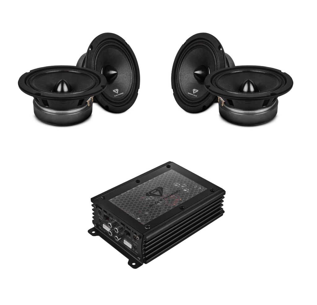 4X 6.5" Midrange Speakers with Bullet and Amplifier - Black Diamond Bundle