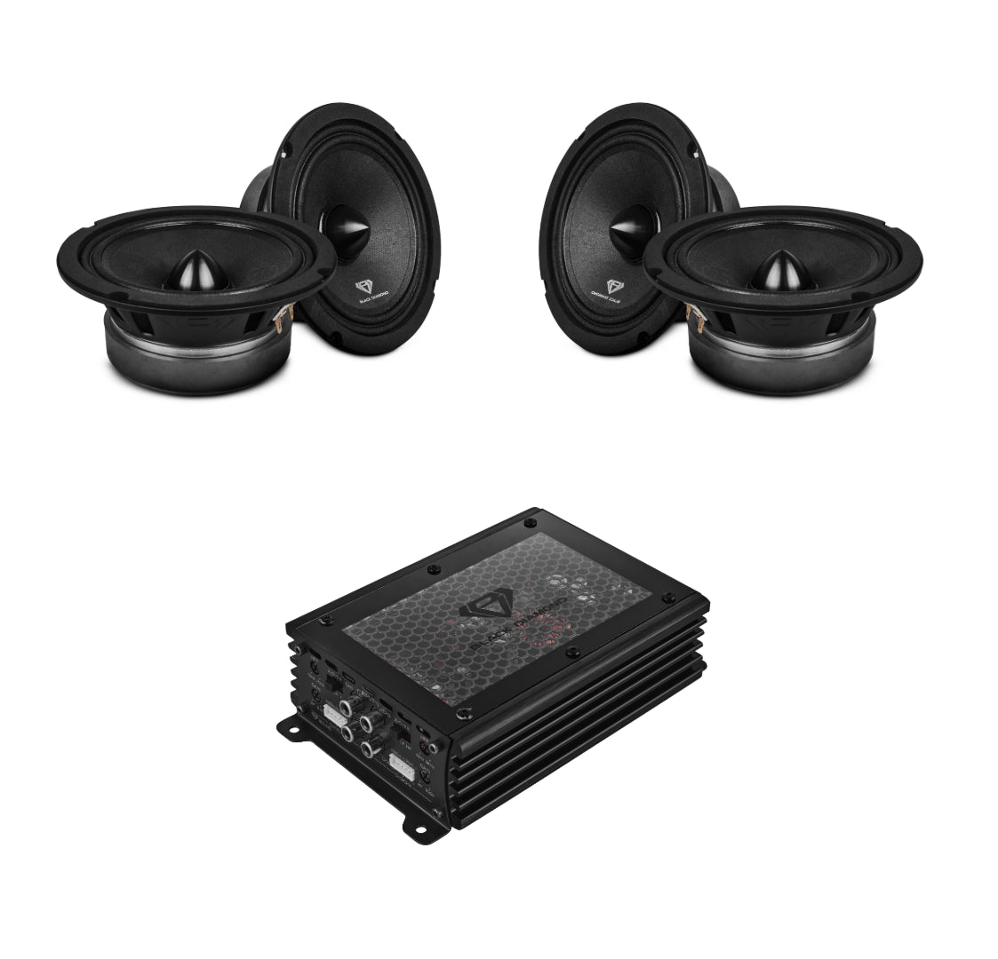 4X 6.5" Midrange Speakers with Bullet and Amplifier - Black Diamond Bundle